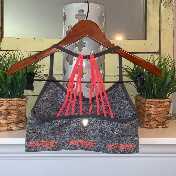 Betsey Johnson Performance Heather Gray Hot Pink Multi-Strap Sports Bra Size L - Picture 1 of 4